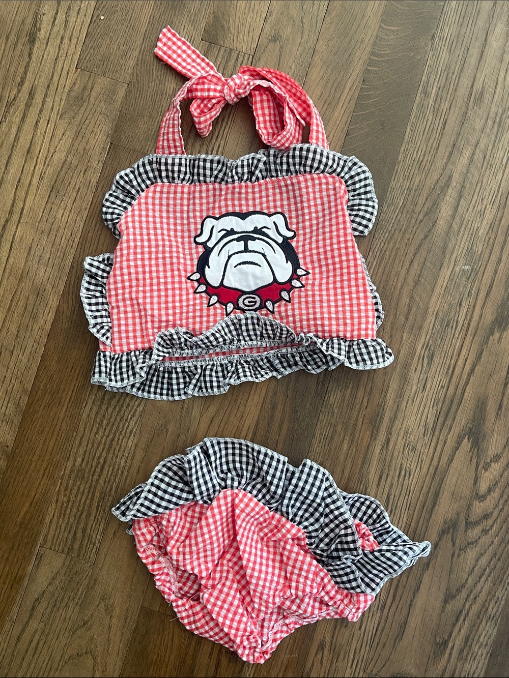 Georgia Bulldogs red Gingham Ruffle bathing suit 4T UGA dawgs
